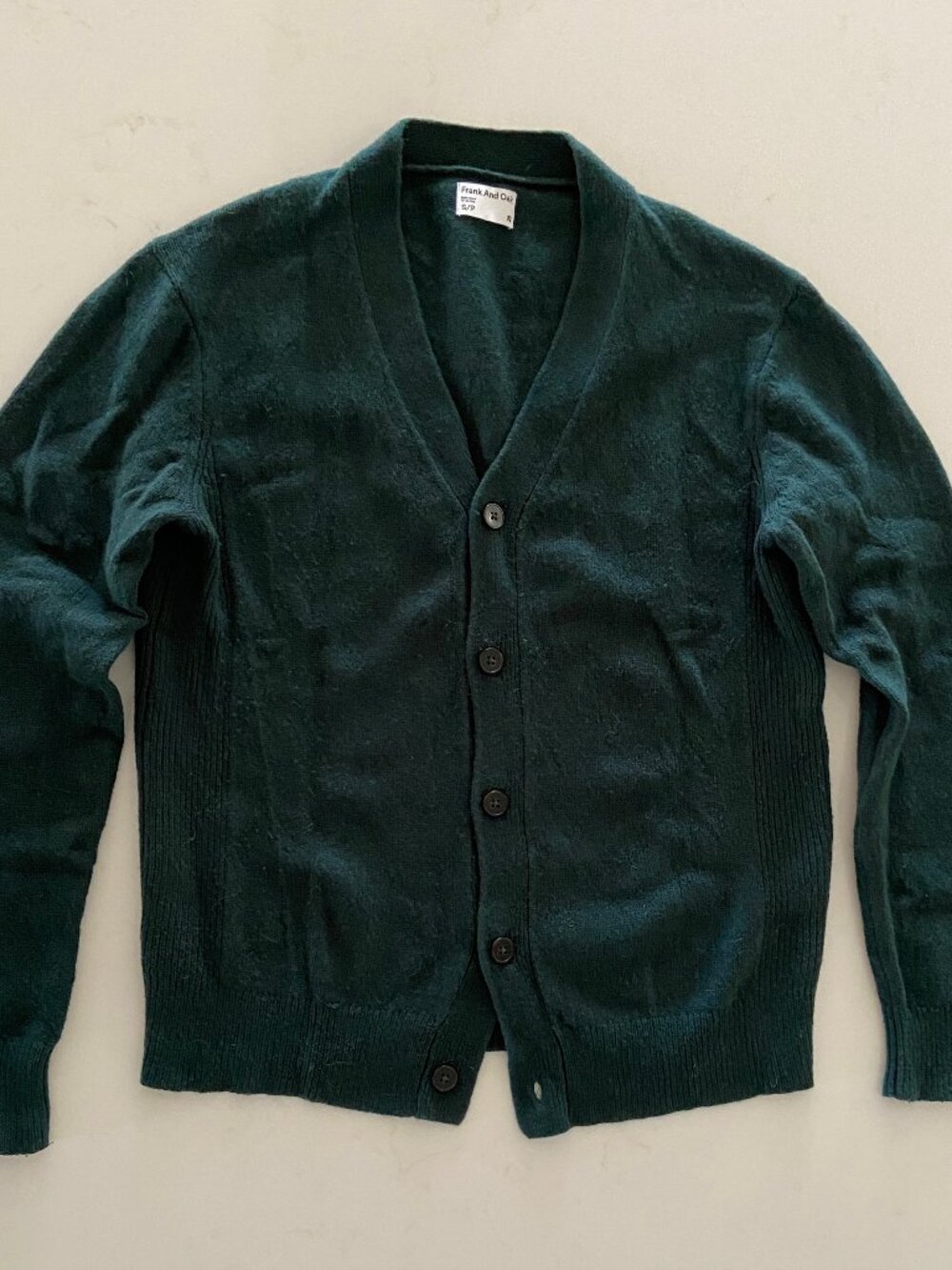 Frank & Oak Dark Green Ribbed Button Cardigan